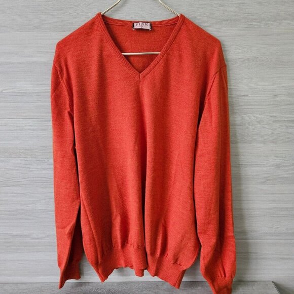 Thomas Pink XL Mens V-Neck Knit Sweater 100% Merino Wool Orange Made in Italy - Picture 1 of 12
